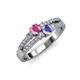 1 - Zaira Pink Sapphire and Tanzanite with Side Diamonds Split Shank Ring 