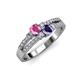 1 - Zaira Pink Sapphire and Iolite with Side Diamonds Split Shank Ring 