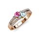 1 - Zaira Pink Sapphire and Aquamarine with Side Diamonds Split Shank Ring 