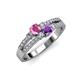 1 - Zaira Pink Sapphire and Amethyst with Side Diamonds Split Shank Ring 
