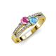 1 - Zaira Pink Sapphire and Blue Topaz with Side Diamonds Split Shank Ring 