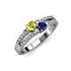 1 - Zaira Yellow and Blue Sapphire with Side Diamonds Split Shank Ring 