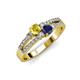1 - Zaira Yellow and Blue Sapphire with Side Diamonds Split Shank Ring 