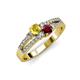 1 - Zaira Yellow Sapphire and Ruby with Side Diamonds Split Shank Ring 