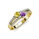 1 - Zaira Yellow Sapphire and Amethyst with Side Diamonds Split Shank Ring 