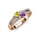 1 - Zaira Yellow Sapphire and Amethyst with Side Diamonds Split Shank Ring 