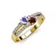 1 - Zaira Tanzanite and Red Garnet with Side Diamonds Split Shank Ring 