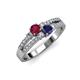 1 - Zaira Ruby and Blue Sapphire with Side Diamonds Split Shank Ring 