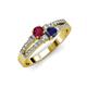 1 - Zaira Ruby and Blue Sapphire with Side Diamonds Split Shank Ring 