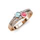 1 - Zaira Aquamarine and Pink Tourmaline with Side Diamonds Split Shank Ring 