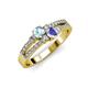 1 - Zaira Aquamarine and Tanzanite with Side Diamonds Split Shank Ring 