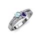 1 - Zaira Aquamarine and Iolite with Side Diamonds Split Shank Ring 