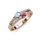 1 - Zaira Aquamarine and Rhodolite Garnet with Side Diamonds Split Shank Ring 