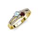 1 - Zaira Aquamarine and Red Garnet with Side Diamonds Split Shank Ring 
