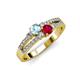 1 - Zaira Aquamarine and Ruby with Side Diamonds Split Shank Ring 