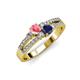 1 - Zaira Pink Tourmaline and Blue Sapphire with Side Diamonds Split Shank Ring 