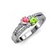 1 - Zaira Pink Tourmaline and Peridot with Side Diamonds Split Shank Ring 