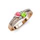 1 - Zaira Pink Tourmaline and Peridot with Side Diamonds Split Shank Ring 
