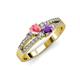 1 - Zaira Pink Tourmaline and Amethyst with Side Diamonds Split Shank Ring 