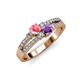 1 - Zaira Pink Tourmaline and Amethyst with Side Diamonds Split Shank Ring 
