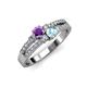 1 - Zaira Amethyst and Aquamarine with Side Diamonds Split Shank Ring 