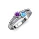 1 - Zaira Amethyst and Blue Topaz with Side Diamonds Split Shank Ring 
