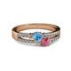 2 - Zaira Blue Topaz and Rhodolite Garnet with Side Diamonds Split Shank Ring 