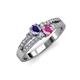 1 - Zaira Iolite and Pink Sapphire with Side Diamonds Split Shank Ring 