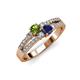 1 - Zaira Peridot and Blue Sapphire with Side Diamonds Split Shank Ring 