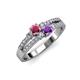 1 - Zaira Rhodolite Garnet and Amethyst with Side Diamonds Split Shank Ring 
