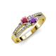 1 - Zaira Rhodolite Garnet and Amethyst with Side Diamonds Split Shank Ring 