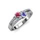 1 - Zaira Rhodolite Garnet and Tanzanite with Side Diamonds Split Shank Ring 