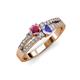 1 - Zaira Rhodolite Garnet and Tanzanite with Side Diamonds Split Shank Ring 