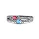 1 - Zaira Rhodolite Garnet and Blue Topaz with Side Diamonds Split Shank Ring 
