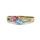 1 - Zaira Rhodolite Garnet and Blue Topaz with Side Diamonds Split Shank Ring 