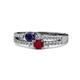 3 - Zaira Blue Sapphire and Ruby with Side Diamonds Split Shank Ring 