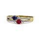 3 - Zaira Blue Sapphire and Ruby with Side Diamonds Split Shank Ring 