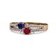 3 - Zaira Blue Sapphire and Ruby with Side Diamonds Split Shank Ring 