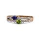 3 - Zaira Blue Sapphire and Peridot with Side Diamonds Split Shank Ring 