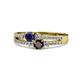 3 - Zaira Blue Sapphire and Red Garnet with Side Diamonds Split Shank Ring 
