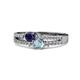 3 - Zaira Blue Sapphire and Aquamarine with Side Diamonds Split Shank Ring 
