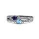 3 - Zaira Blue Sapphire and Blue Topaz with Side Diamonds Split Shank Ring 