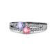 3 - Zaira Tanzanite and Pink Tourmaline with Side Diamonds Split Shank Ring 
