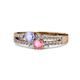 3 - Zaira Tanzanite and Pink Tourmaline with Side Diamonds Split Shank Ring 