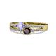 3 - Zaira Tanzanite and Red Garnet with Side Diamonds Split Shank Ring 