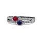 3 - Zaira Ruby and Blue Sapphire with Side Diamonds Split Shank Ring 
