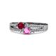 3 - Zaira Ruby and Pink Sapphire with Side Diamonds Split Shank Ring 