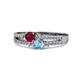 3 - Zaira Ruby and Blue Topaz with Side Diamonds Split Shank Ring 