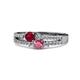 3 - Zaira Ruby and Rhodolite Garnet with Side Diamonds Split Shank Ring 