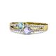 3 - Zaira Aquamarine and Tanzanite with Side Diamonds Split Shank Ring 